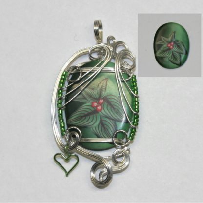 sterling silver sculpted green polymer clay cabochon