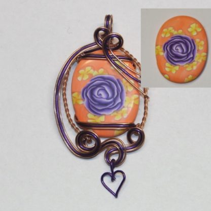 orange and purple wire sculpted polymer clay cabochon