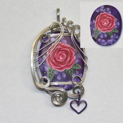 purple polymer clay cabochon sterling silver pendant