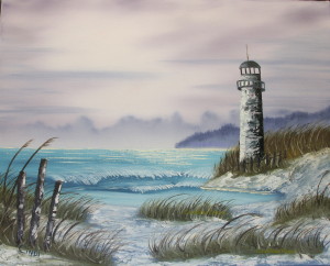 Lighthouse Shore Oil Painting