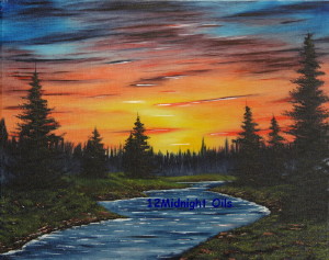 Sunset At the River Oil Painting