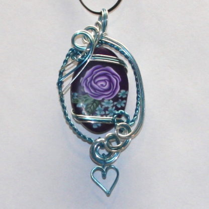 sterling silver sculpted Purple Rose Pendant