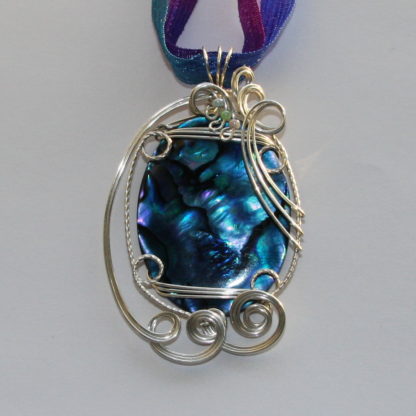 blue paua abalone sterling silver pendant