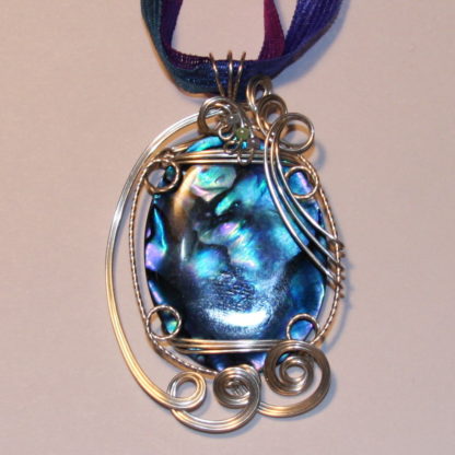 blue paua sterling silver pendant