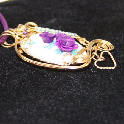 purple dimensional roses pendant