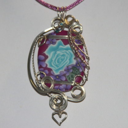 turquoise rose wired pendant