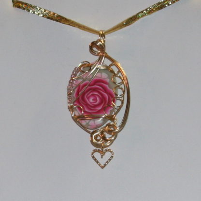 14K pink rose pendant