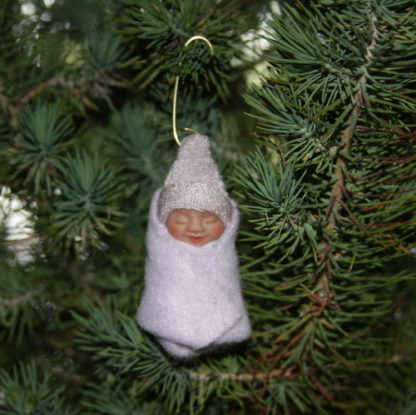 Tiny Baby Girl Doll Ornament in Lavender