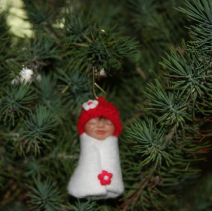Baby Girl Doll Ornament in White and Red