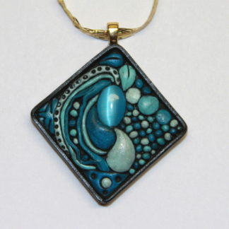 Blue Abstract Textural Pendant with Gold Bail