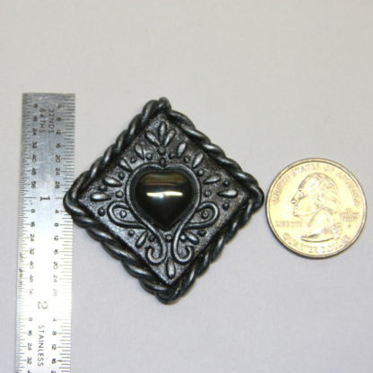 Faux Balinese Silver Hematite Heart Pendant Size
