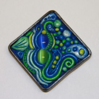 Blue and Green Cat Eye Abstract Polymer Clay Cabochon