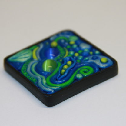 Blue and Green Cat Eye Abstract Polymer Clay Pendant