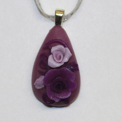 Purple and lavender Roses cabochon with silver bail