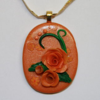Pumpkin Orange Roses Pendant with Gold Bail