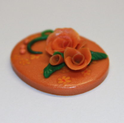 Pumpkin Orange Roses Polymer Clay Cabaochon