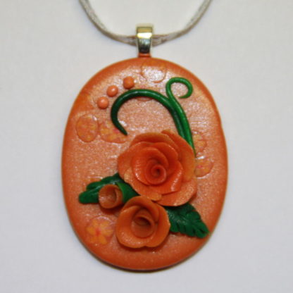 Pumpkin Orange Roses Cabochon with Silver Bail