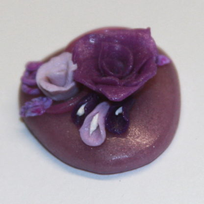 Lavender Pendant Purple Roses Polymer Clay Cabochon