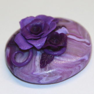 Purple Roses on Purple Marbled Polymer Clay Pendant
