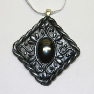 Hematite Faux Balinese Silver Polymer Clay Pendant