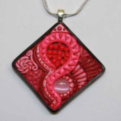 Hot Pink Abstract Cat Eye Polymer Clay Pendant Silver Bail