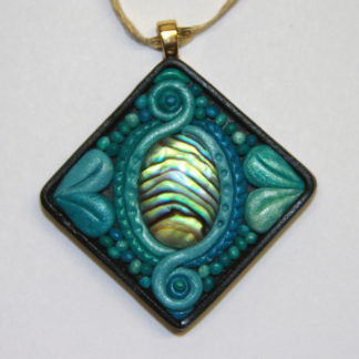 Paua Polymer Clay Pendant with Gold Bail