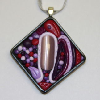 Lavender Cat Eye Pueple Abstract Polymer Clay Cabochon Silver Bail