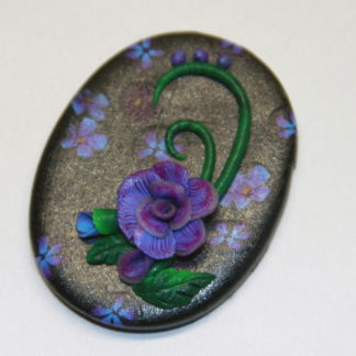 Purple Blue Rose on Black Polymer Clay Cabochon