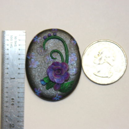 Purple Blue Rose on Black Polymer Clay Pendant Size