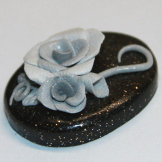 Grey Roses on Silver Gold Speckled Black Cabochon