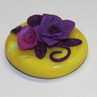 Purple Roses on Yellow Cabochon
