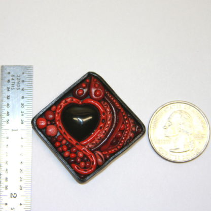 Black Onyx Heart red abstract polymer clay Cabachon size