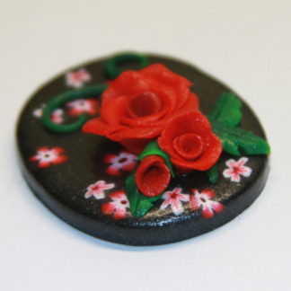Red Roses and Flowers on Black Cabochon