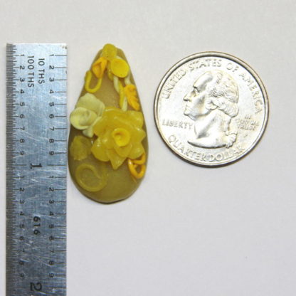 Yellow Roses and flowers on Yellow Teardrop Pendant with ruler