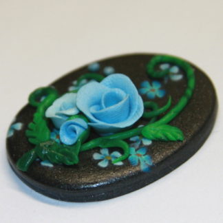 Blue Roses Flowers on Black Polymer Clay