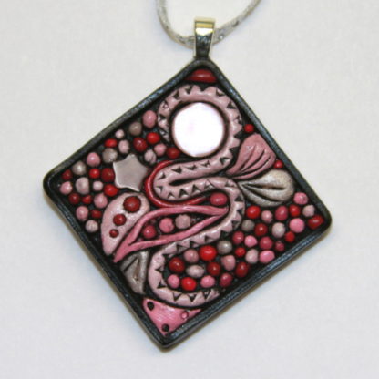 Pink Cat Eye Abstract Polymer Clay Cabochon Silver Bail