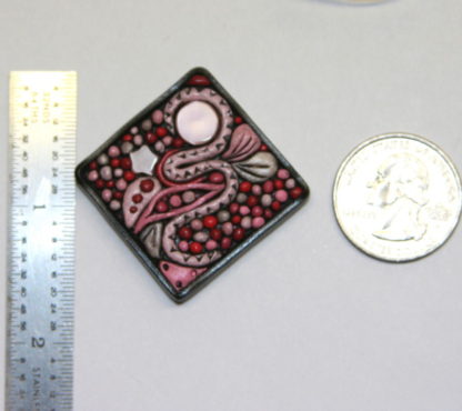 Pink Cat Eye Abstract Polymer Clay Pendant with Ruler