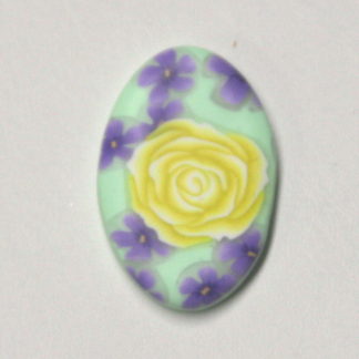 Yellow Rose Lavender Flowers Mint Green Cabochon