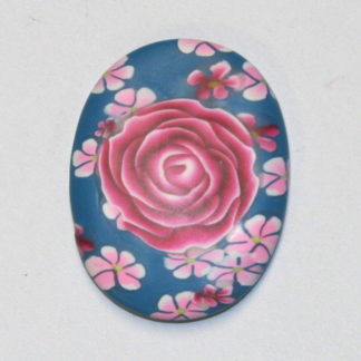 Dark Pink Rose on Turquoise Polymer Clay Cabochon