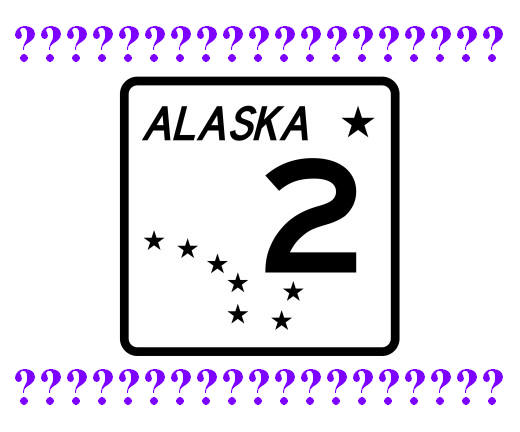 AK highway sign with question marks