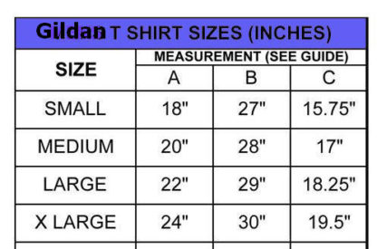 Gildan T Shirt Size Chart