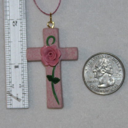 Pink cross with dark pink rose size